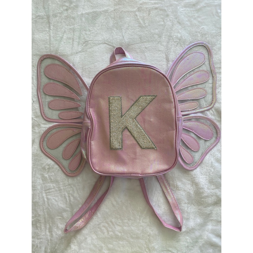 Justice Butterfly Mini Backpack Girls Small Pink Iridescent Letter K Fairycore